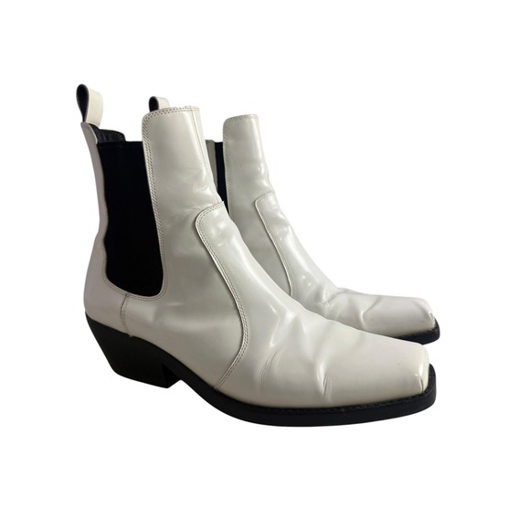 Jeffrey Campbell Shoes - Jeffrey Campbell Womens White Leather Square Toe Block Heel Ankle Boots Size 9.5